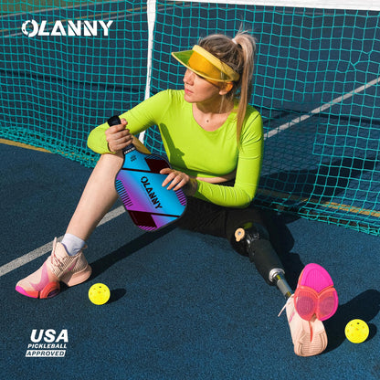 OLANNY Graphite Pickleball Paddles 4 Pack - Premium Rackets Fiber Face & Polymer Honeycomb Core Pickleball Set Includes 4 Pickleball Paddles + Balls+1 Bag (Gradient Pickleball Paddles)