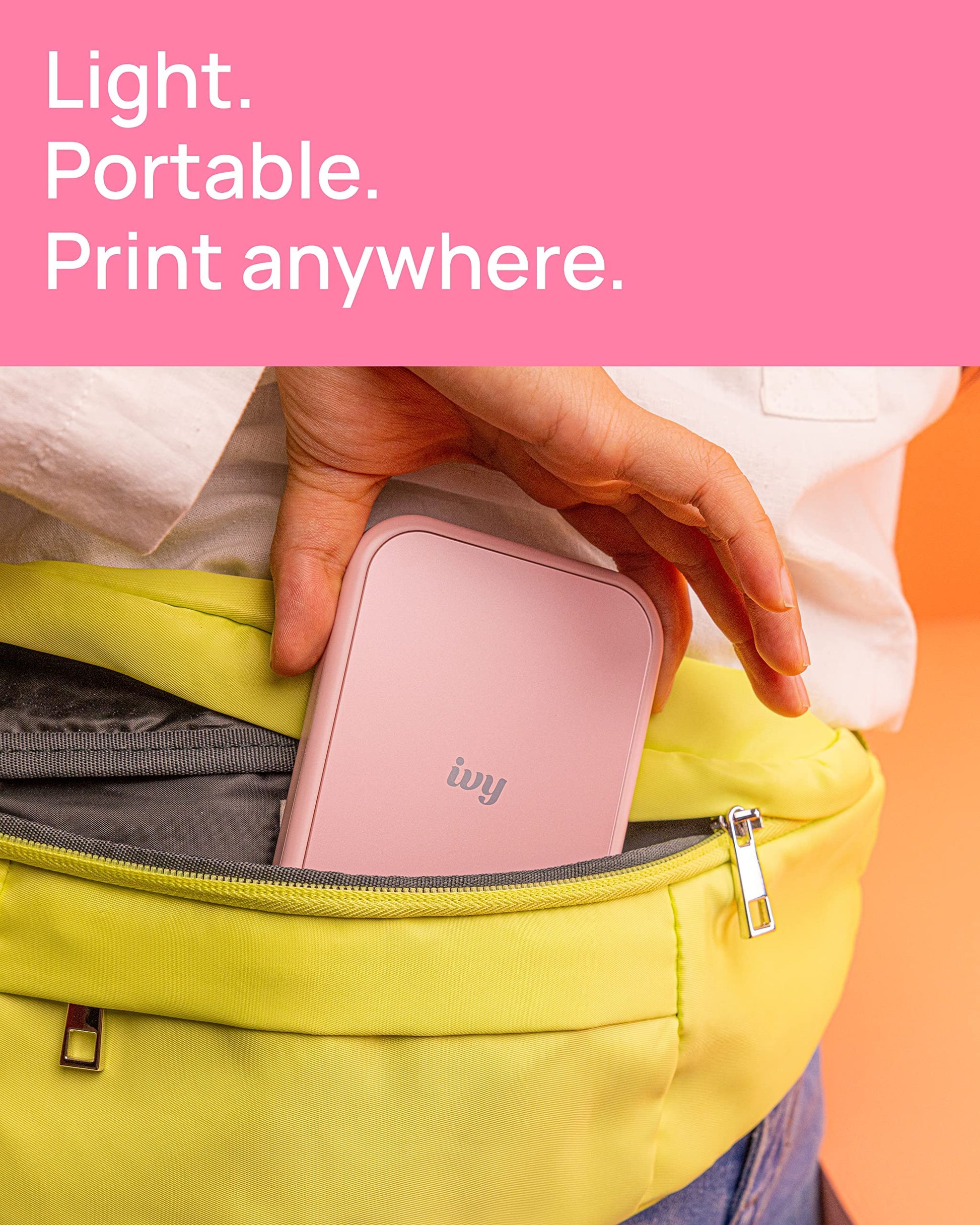 Canon Ivy 2 Mini Photo Printer (Blush Pink), Bluetooth Portable Smartphone Printer for iOS & Android, Bundle with 110 Zink Sticky-Back Photo Prints, LED Light Bar, Protective Case & USB Cable