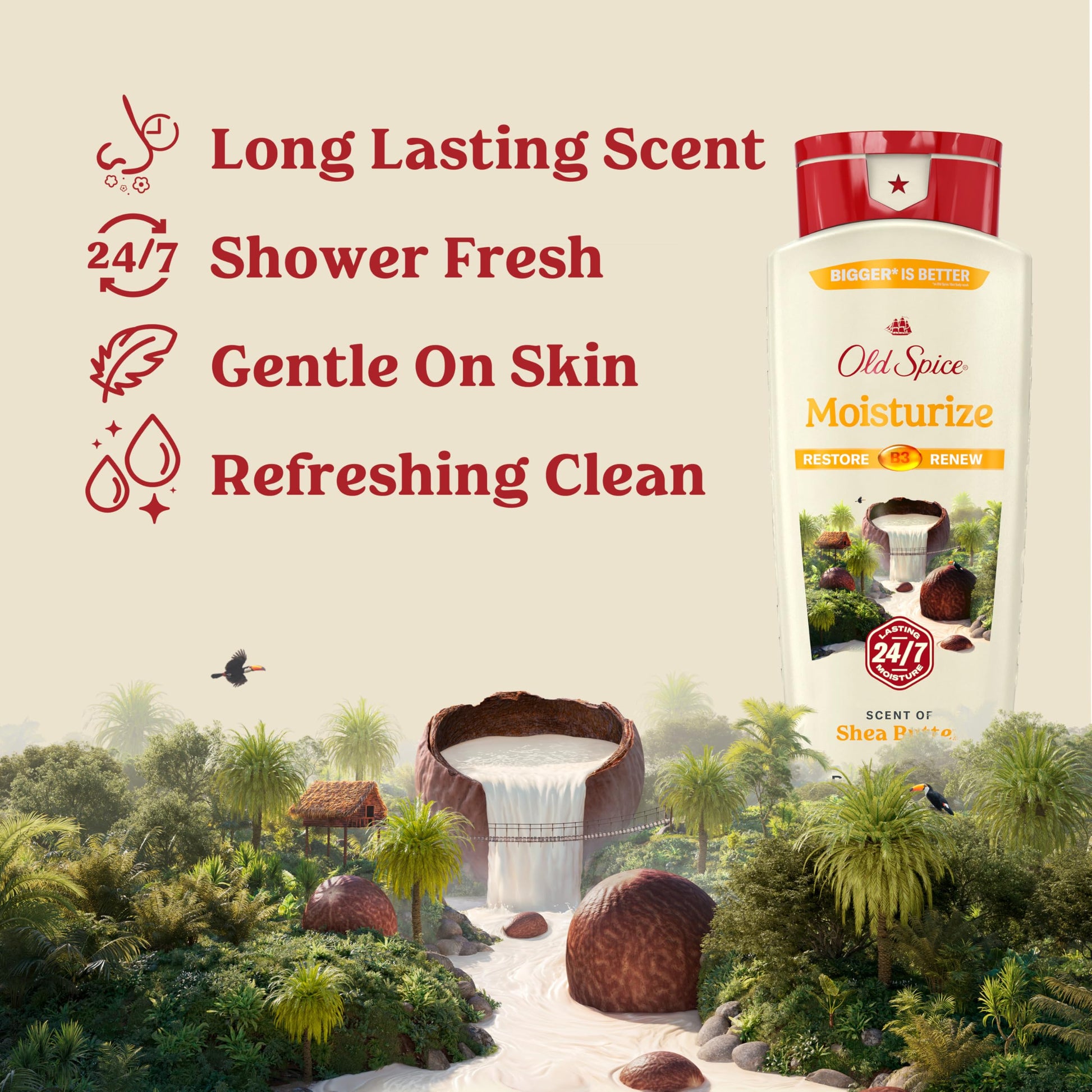 Old Spice Men's Body Wash Moisturize with Shea Butter, 24/7 Moisturization, Gentle on Skin, 2.12 L Total (4 Count of 532 mL Each) Old Spice