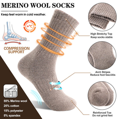 MOGGEI Womens Merino Wool Socks for Hiking Thermal Warm Thick Winter Cozy Crew Cabin Ladies Comfy Work Gift Boot Socks 5 Pairs(Beige/Khaki/Grey/Black) 🍁 All In One Marketplace Canada