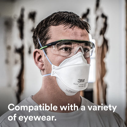 3M Aura Particulate Respirator 9205+, N95, Pack of 20 Disposable Respirators, Individually Wrapped, 3 Panel Flat Fold Design Allows for Facial Movements, Comfortable, NIOSH Approved - Available at All In One Marketplace Canada