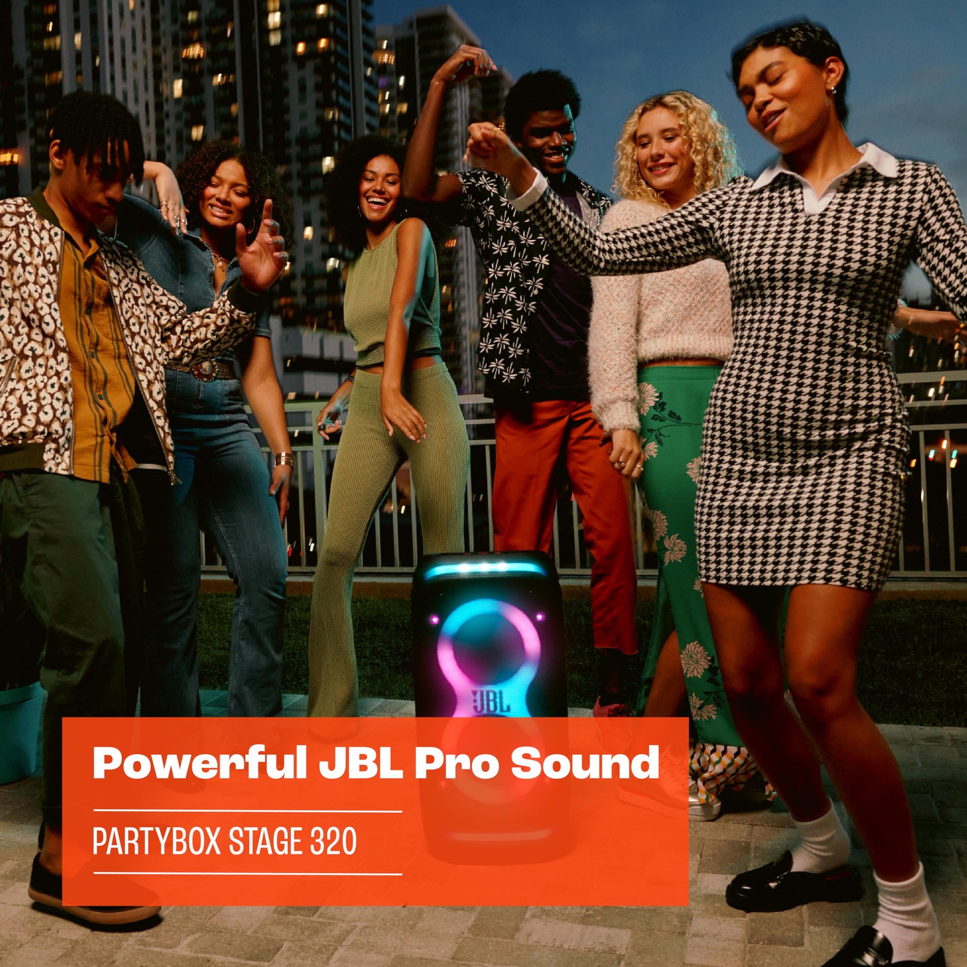 JBL PartyBox Stage 320 - Portable Party Speaker with Telescopic Handle & Wide, Sturdy Wheels, Powerful JBL Pro Sound, Futuristic lightshow, Up to 18 Hours of Play time, Splash Proof JBL