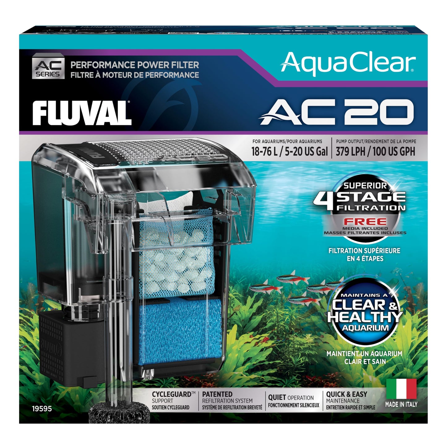 Fluval AquaClear AC20 Power Filter - 5-20 US Gal / 18-76 L Fluval