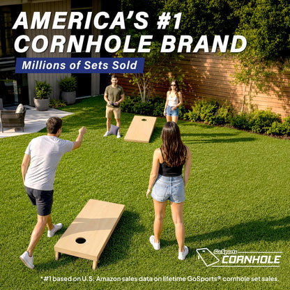 GoSports Solid Wood Premium Cornhole Set - Choose Between 4 ft x 2 ft or 3 ft x 2 ft Game Boards, Includes Set of 8 Corn Hole Toss Bags