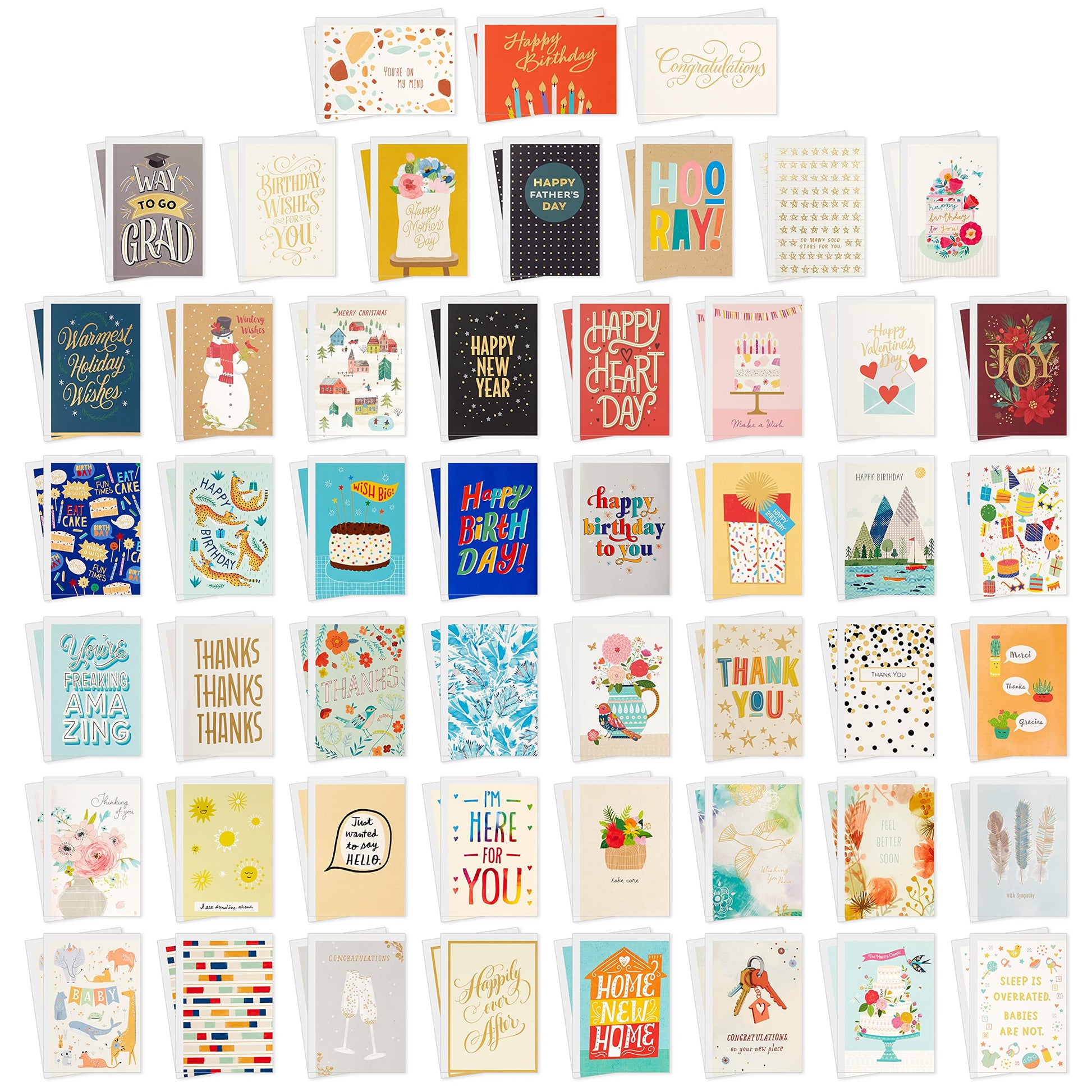 Hallmark All Occasion Boxed Set of Assorted Blank Greeting Cards with Card Organizer (Pack of 100)—Birthday, Thank You, Congratulations, Wedding, Baby, Thinking of You, Sympathy Hallmark