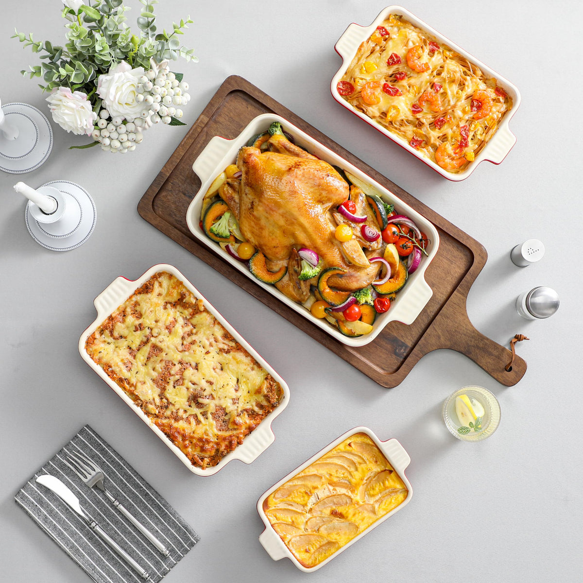 MALACASA Bakeware Set of 4, Porcelain Baking Pans Set for Oven, Casserole Dish, Ceramic Rectangular Baking Dish Lasagna Pans for Cooking Cake Pie Dinner Kitchen, Red (9.5"/11.25"/12.75"/14.5") 🍁 All In One Marketplace Canada