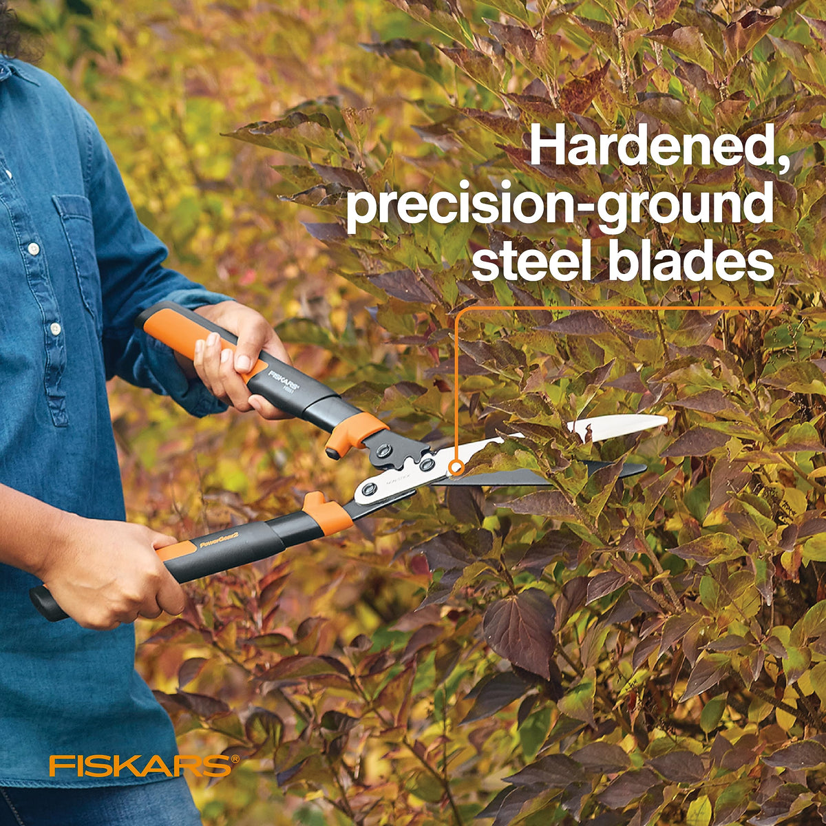 Fiskars 23" PowerGear2 Garden Hedge Shears, Hedge Clippers, 10" Blades
