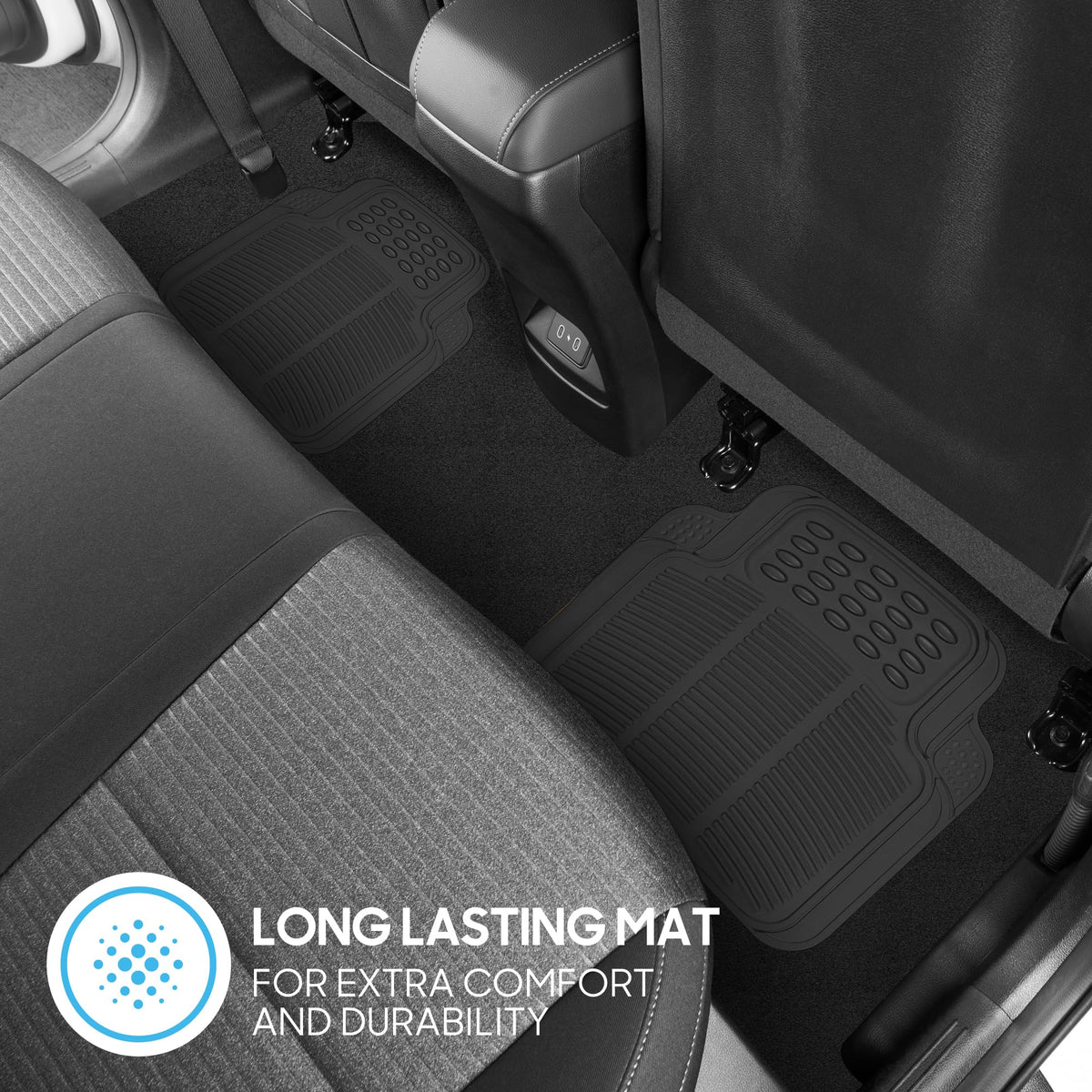 BDK All Weather Rubber Floor Mats for Car SUV & Truck - 4 Pieces Set (Front & Rear), Trimmable, Heavy Duty Protection