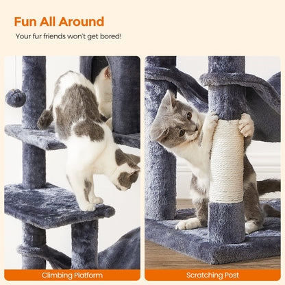 Feandrea Cat Tree Tower, 143 cm, 2 Perches, Hammock, Smoky Gray 🍁 All In One Marketplace Canada
