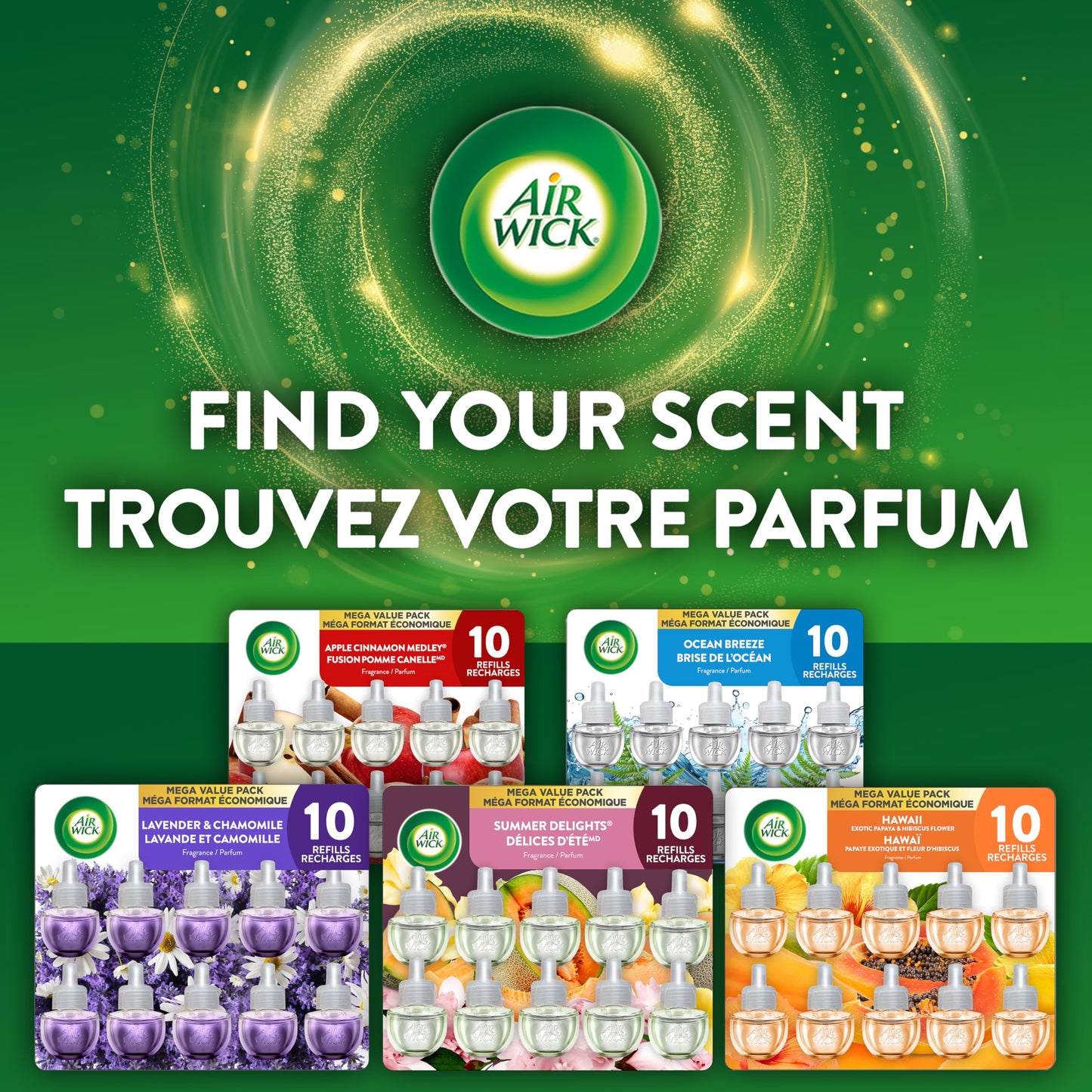 Air Wick Plug In Scented Oil Air Freshener Refills for Home – Infused with Essential Oils – 10 Count – Crisp Linen Scent – Mega Value Pack - Available at All In One Marketplace Canada