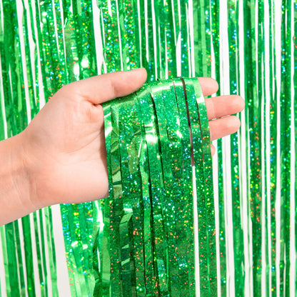 Green Tinsel Curtain Party Backdrop Decor - GREATRIL Foil Fringe Streamer for Grinches Christmas/Mincrafts/Dinosaur/Wild Baby/Jungle/Birthday/Hawaiian/Soccer/Football/Bachelor Themed - 2 PCS 🍁 All In One Marketplace Canada