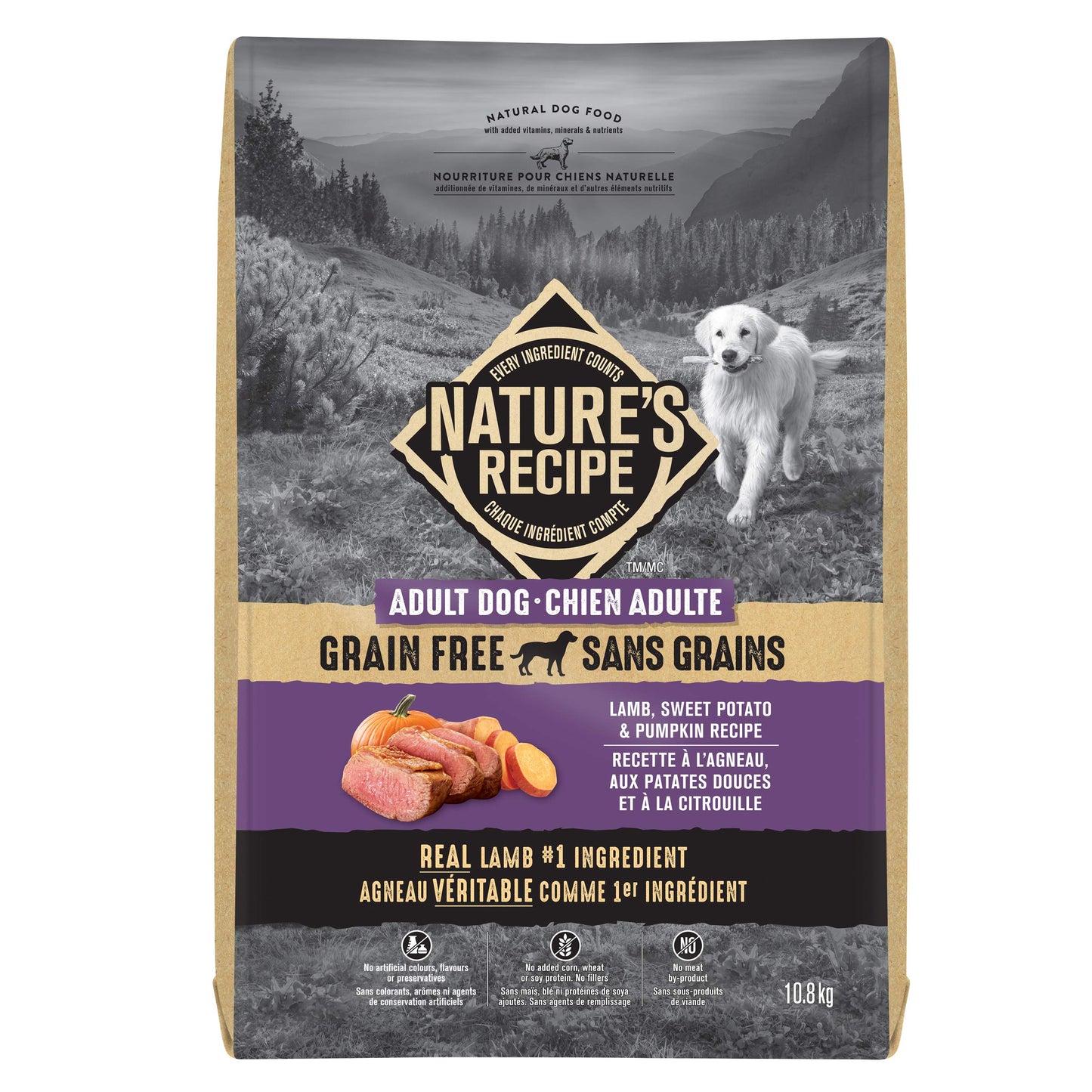 Nature's Recipe Adult Grain Free Natural Dry Dog Food Lamb, Sweet Potato & Pumpkin Recipe 10.8 kg (Pack of 1) 🍁 All In One Marketplace Canada