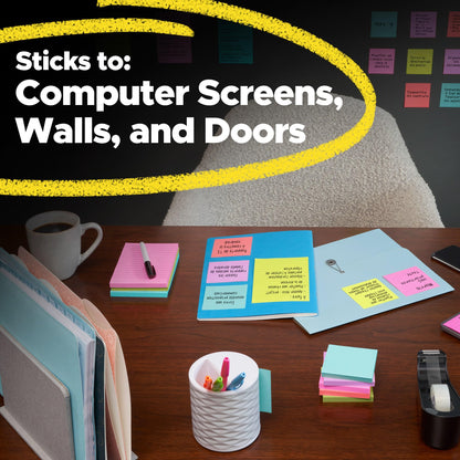 Post-it Super Sticky Notes, 4 x 6 in, Supernova Neons, 5 Lined Pads
