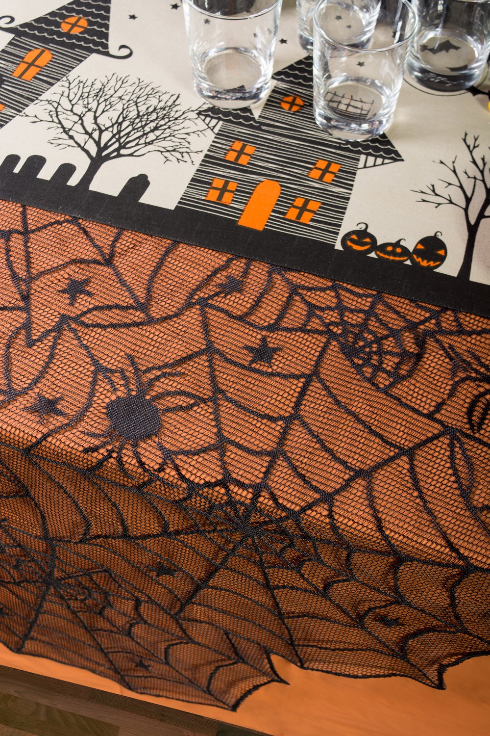 DII 100% Cotton, Spooky Scary Haunted House Halloween Table Runner, 14 by 72-Inch