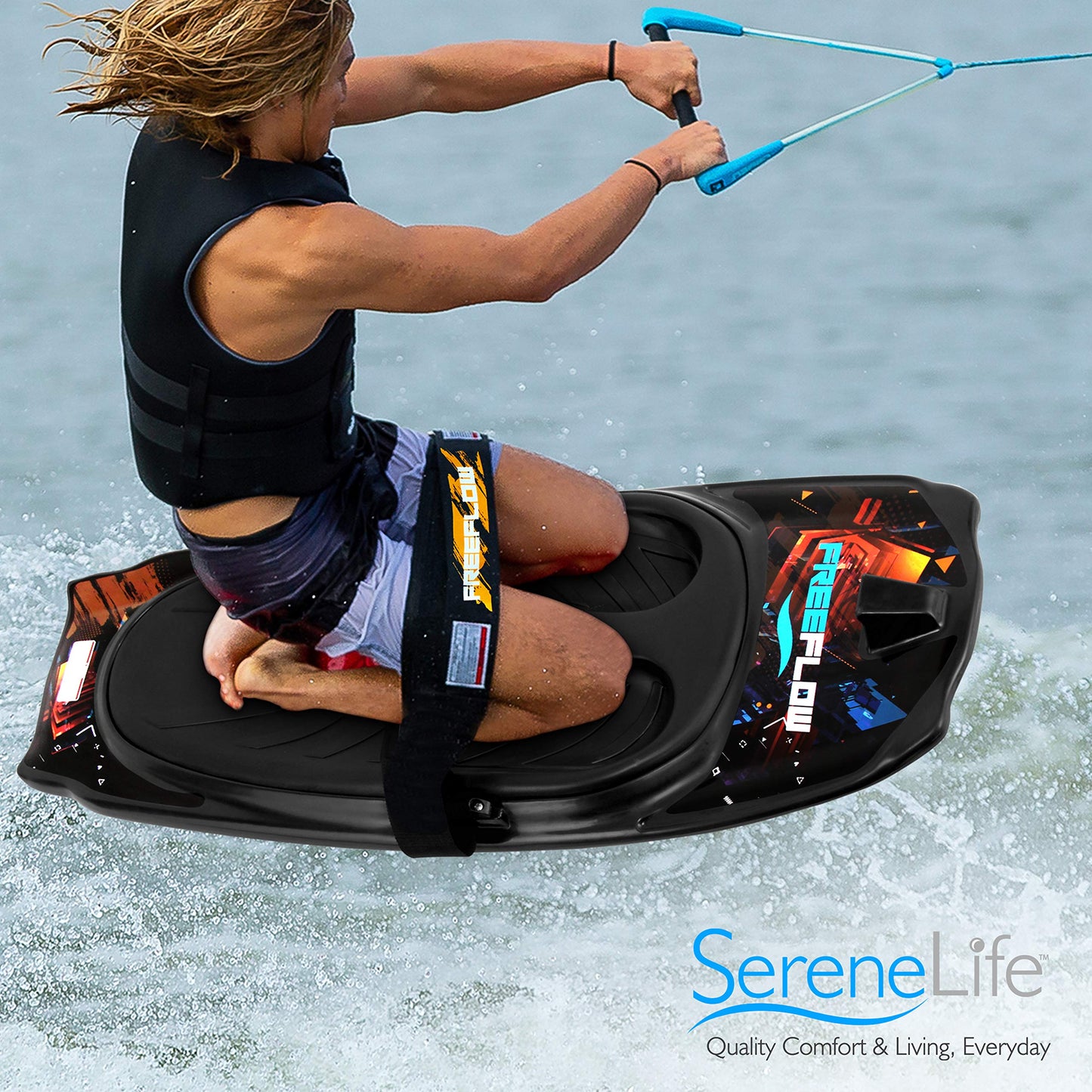 Water Sport Kneeboard with Hook for Kids & Adults, Kneeboard with Strap for Boating, Waterboarding, Kneeling Boogie Boarding, Knee Surfing, (SLKB20), Black/red SereneLife