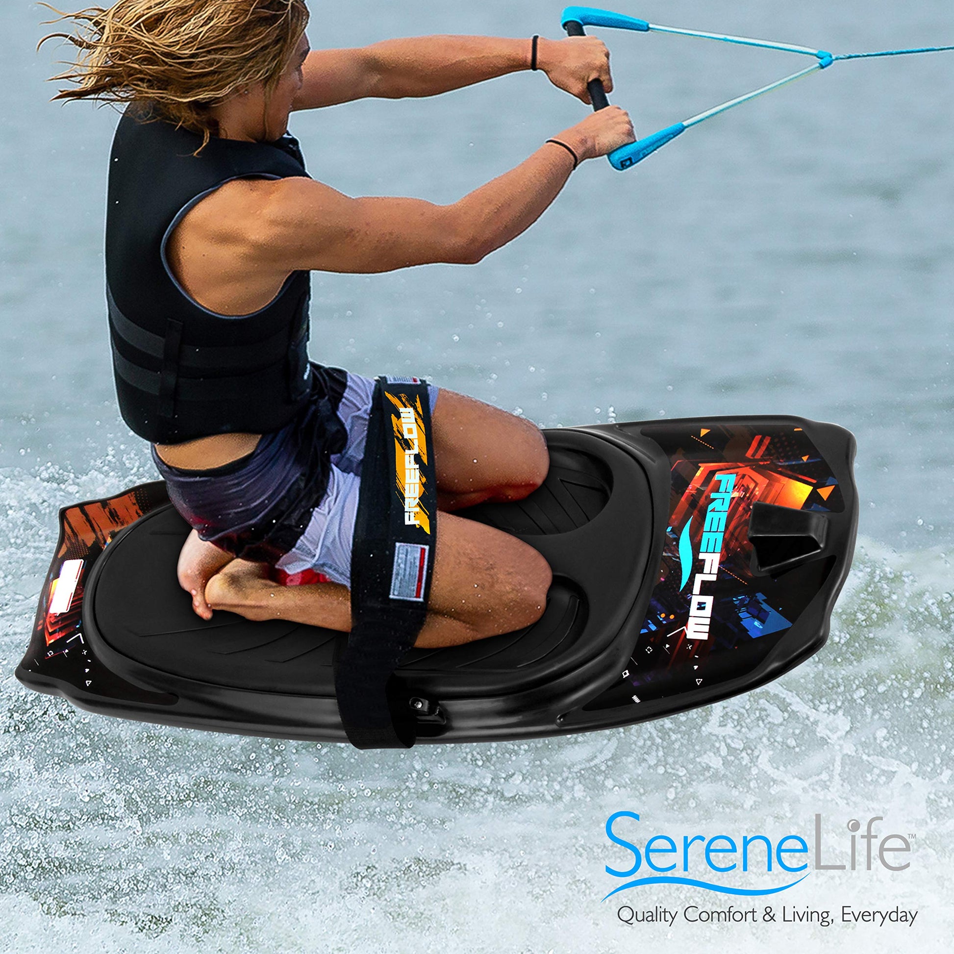 Water Sport Kneeboard with Hook for Kids & Adults, Kneeboard with Strap for Boating, Waterboarding, Kneeling Boogie Boarding, Knee Surfing, (SLKB20), Black/red SereneLife