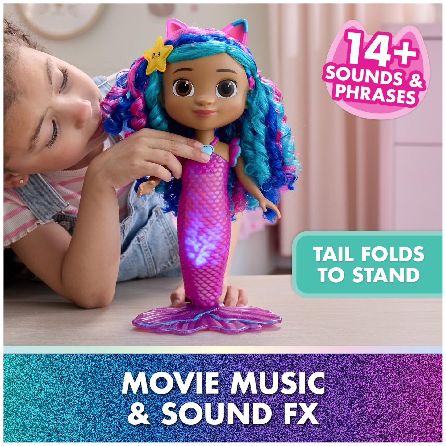 DreamWorks GABBY'S Dollhouse The Movie, Sing & Shine Mermaid Gabby, Waterproof Mermaid Doll with Lights & Sounds, Kids Toys for Girls & Boys Ages 3 and Up DREAMWORKS GABBY'S DOLLHOUSE