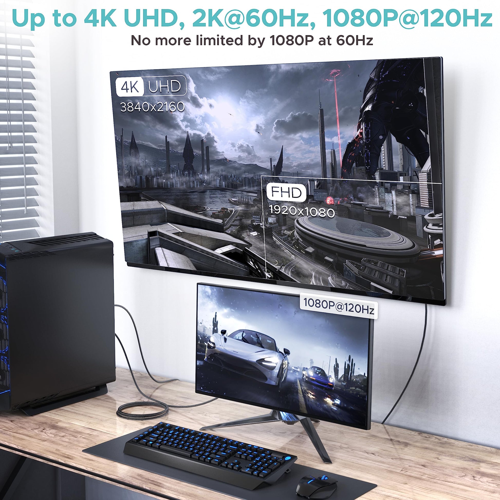 WARRKY 4K DisplayPort to HDMI Cable 6FT [UHD, Metal Case] Uni-Directional Display Port Source to HDMI Screen, 1080P@120Hz DP Computer to HDMI Monitor Cord Fit for Nvidia, AMD, HP, Dell, Asus, Lenovo - Available at All In One Marketplace Canada