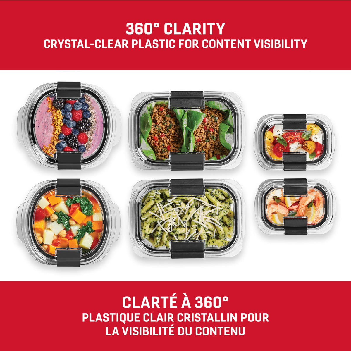 Ensembles de contenants alimentaires hermétiques ronds et rectangulaires Rubbermaid Brilliance, 12 pièces