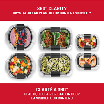 Ensembles de contenants alimentaires hermétiques ronds et rectangulaires Rubbermaid Brilliance, 12 pièces