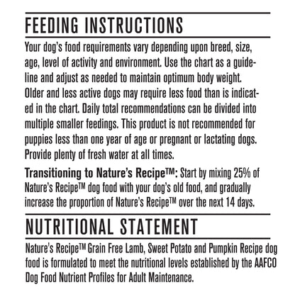 Nature's Recipe Adult Grain Free Natural Dry Dog Food Lamb, Sweet Potato & Pumpkin Recipe 10.8 kg (Pack of 1) 🍁 All In One Marketplace Canada