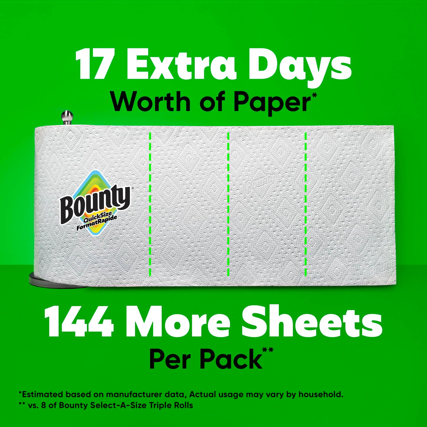 Bounty Paper Towels Quick-Size, White, 8 Family Triple Rolls = 27 Regular Rolls