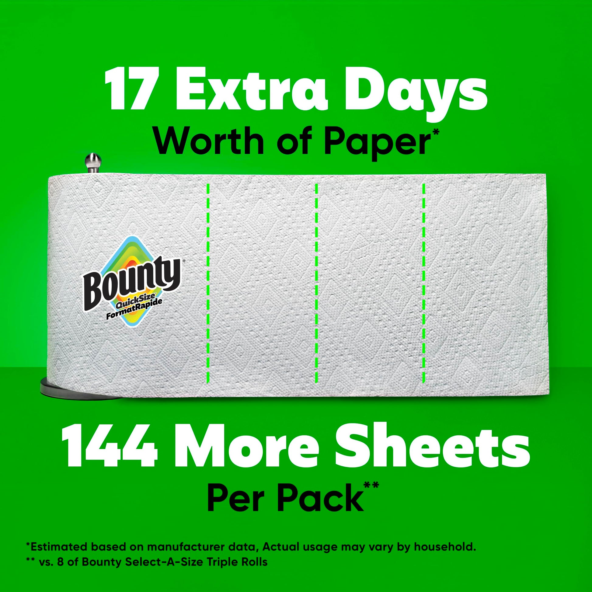Bounty Paper Towels Quick-Size, White, 8 Family Triple Rolls = 27 Regular Rolls