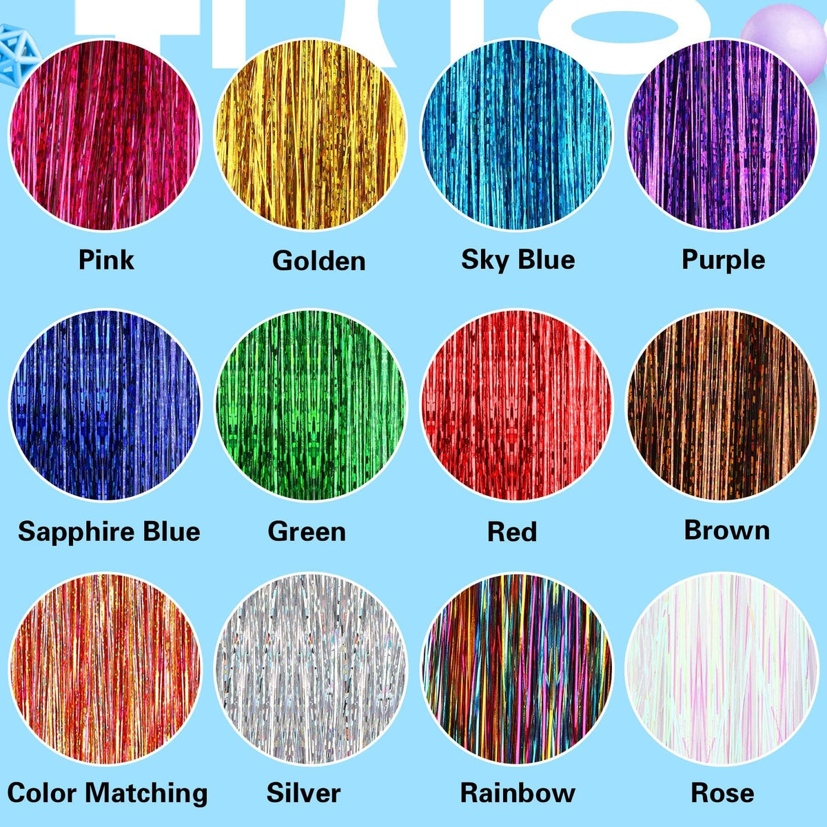 FEBSNOW 47 Inch Straight Hair Extension Tinsel Kit 2400 Strands 12 Mixed Colors Glitter Hair Extensions Tool for Women Girls Hair Accessories for Christmas New Year Halloween Cosplay Party 🍁 All In One Marketplace Canada