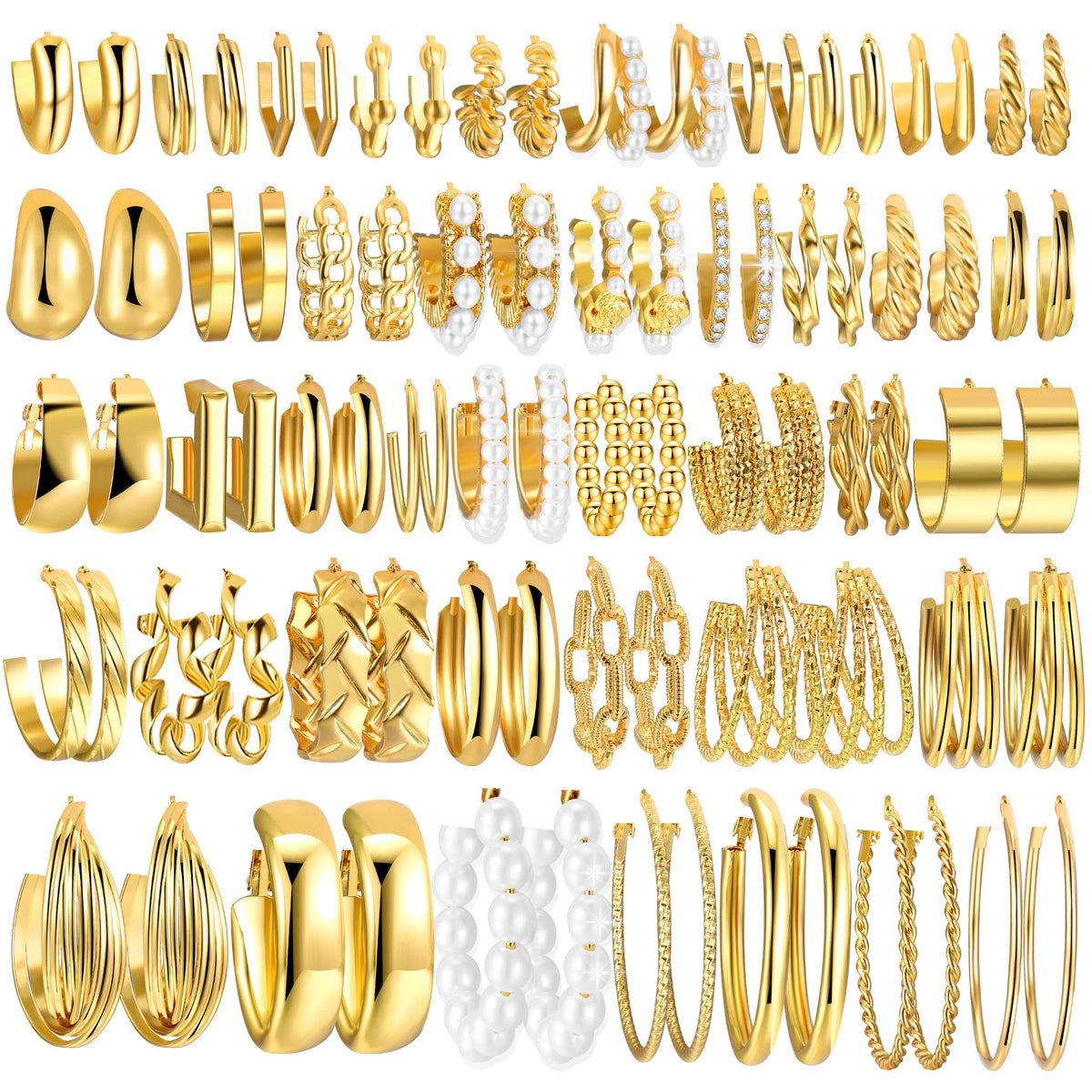 42 Pairs Gold Hoop Earrings Set for Women, Fashion Chunky Pearl Earrings Multipack Twisted Statement Earring Pack, Hypoallergenic Small Big Hoops Earring for Birthday Party Christmas Jewelry Gift 🍁 All In One Marketplace Canada