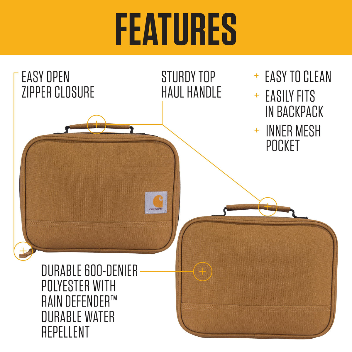 Carhartt Insulated Lunch Cooler for Men and Women, Fully Insulated Lunch Pale for Everyday Use, 4 Can (Brown)