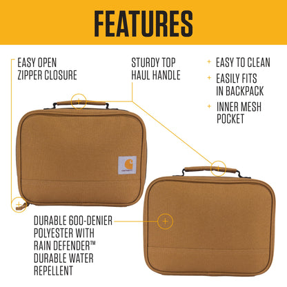 Carhartt Insulated Lunch Cooler for Men and Women, Fully Insulated Lunch Pale for Everyday Use, 4 Can (Brown)