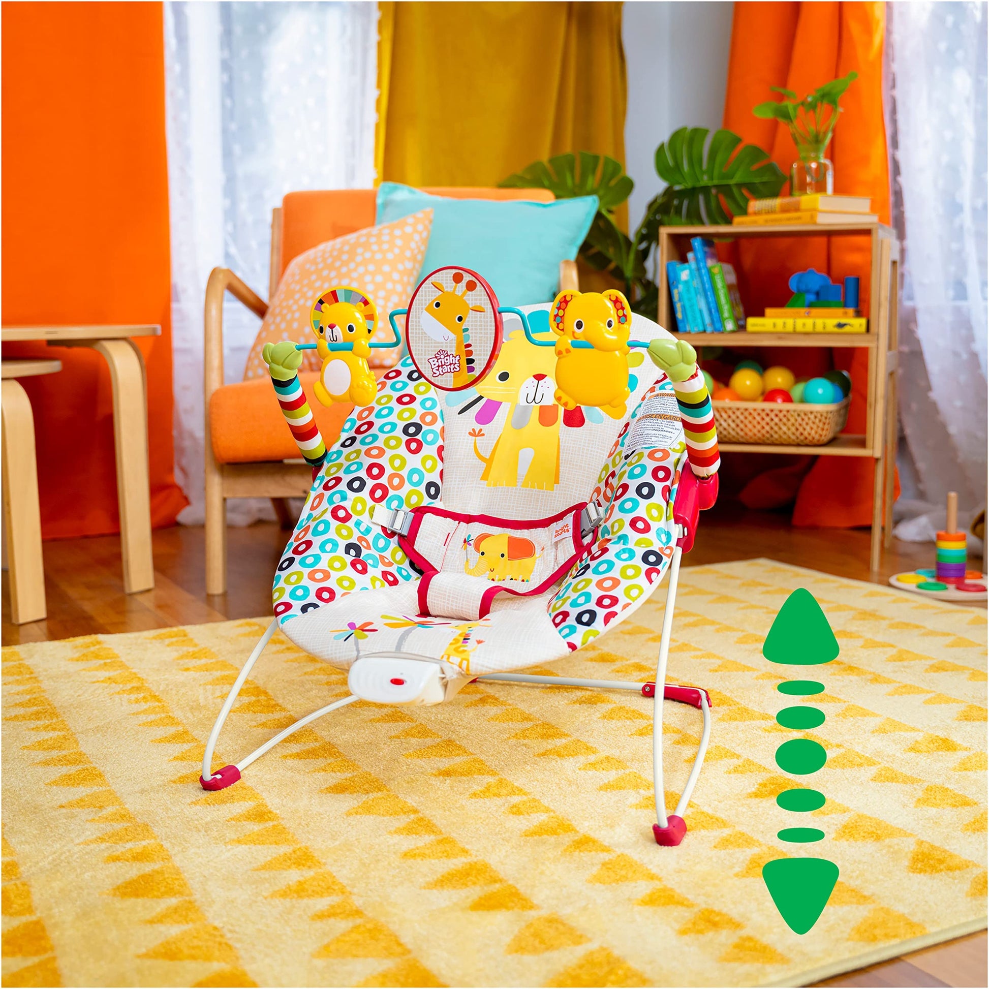 Bright Starts Portable Baby Bouncer Soothing Vibrations Infant Seat with Removable Toy Bar, 0-6 Months 6-20 lbs (Playful Pinwheels) Bright Starts