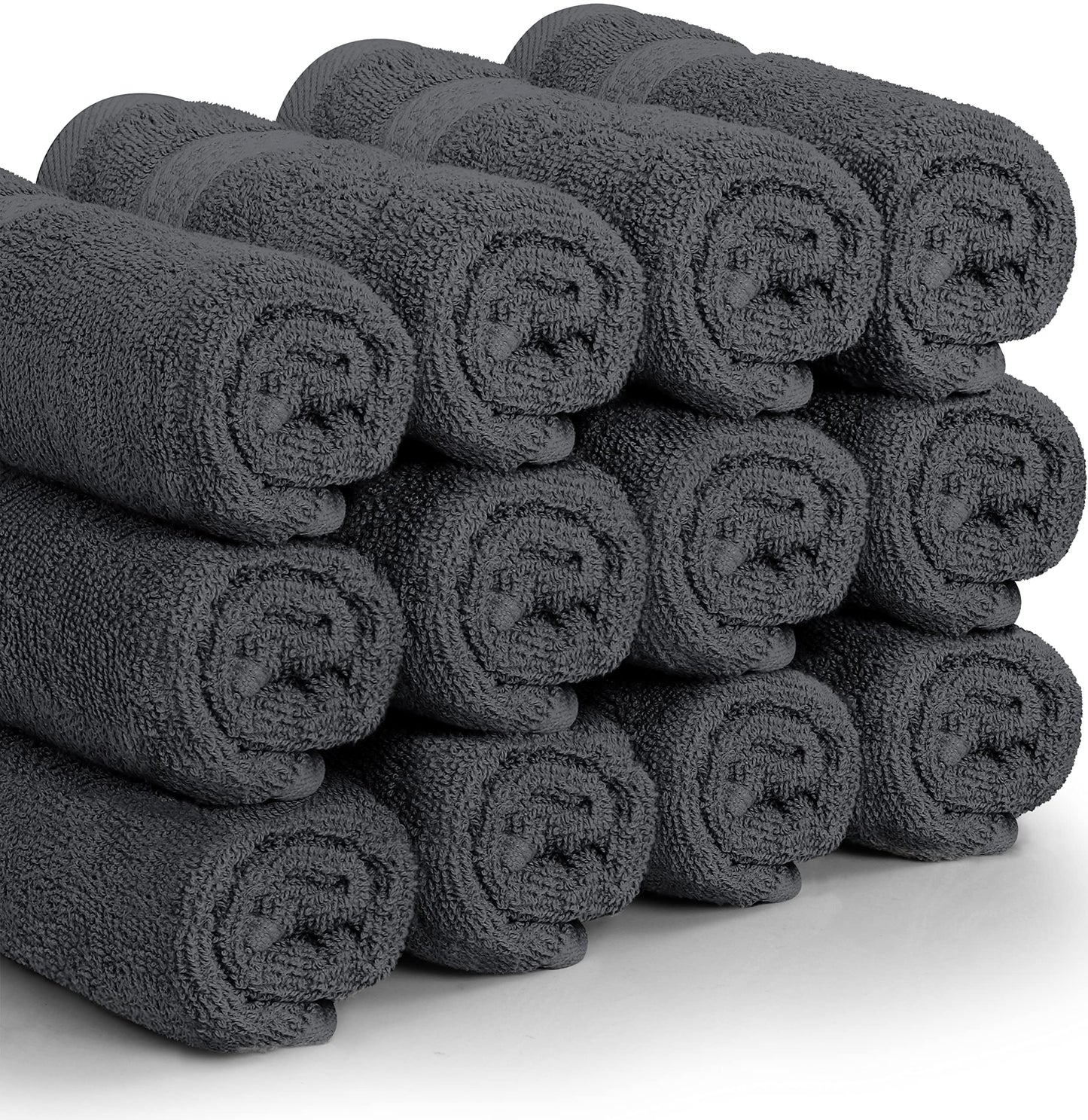 Utopia Towels Premium Washcloth Set, 12 by 12 Inches, 600 GSM 100% Cotton Face Cloths, Highly Absorbent and Soft Feel Fingertip Towels, 12 Pack, Grey - Available at All In One Marketplace Canada