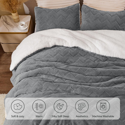 BEDELITE Fluffy Sherpa Queen Comforter Set,Grey 🍁 All In One Marketplace Canada