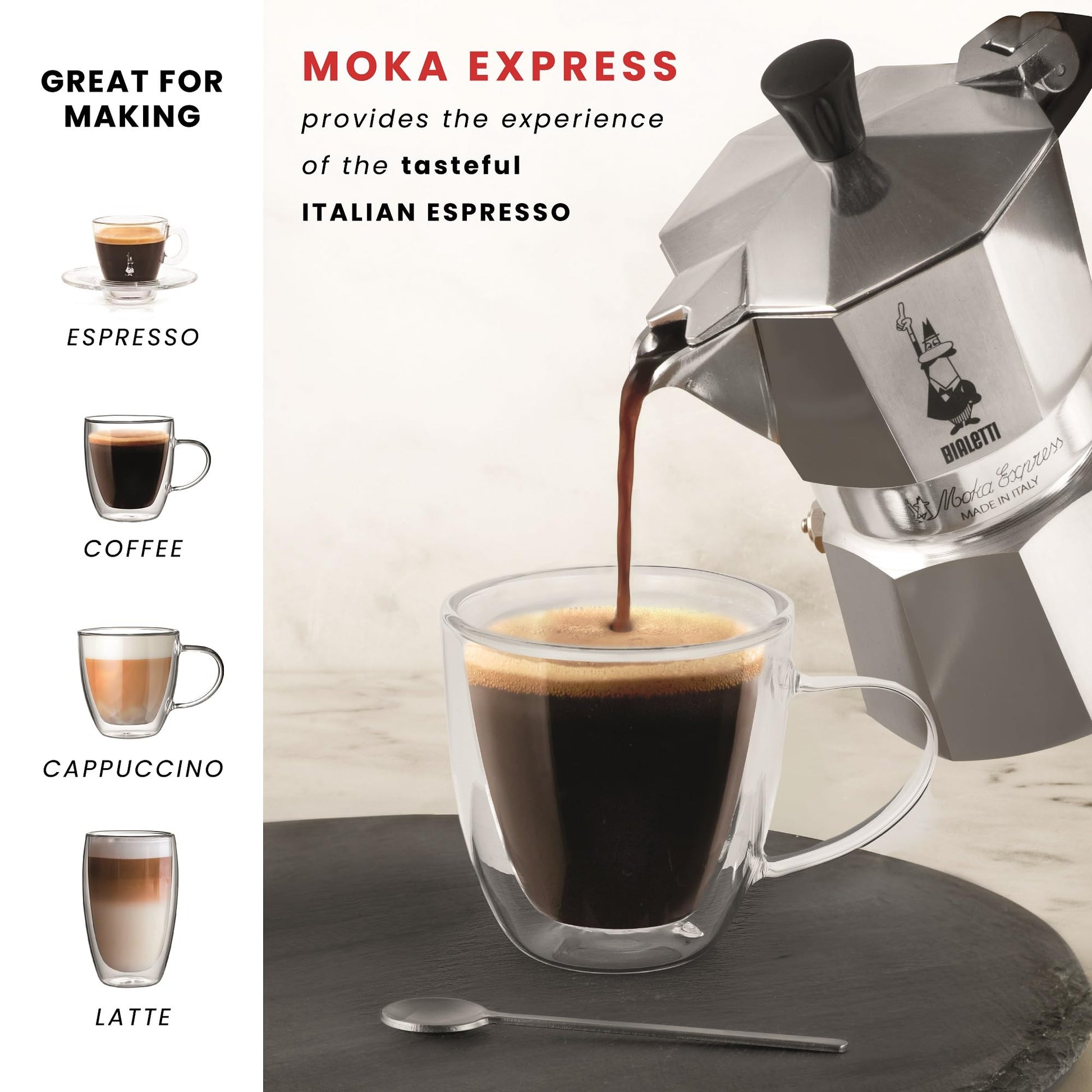 BIALETTI Moka Express 6-Cup Aluminum Stovetop Espresso Maker, Silver - Available at All In One Marketplace Canada