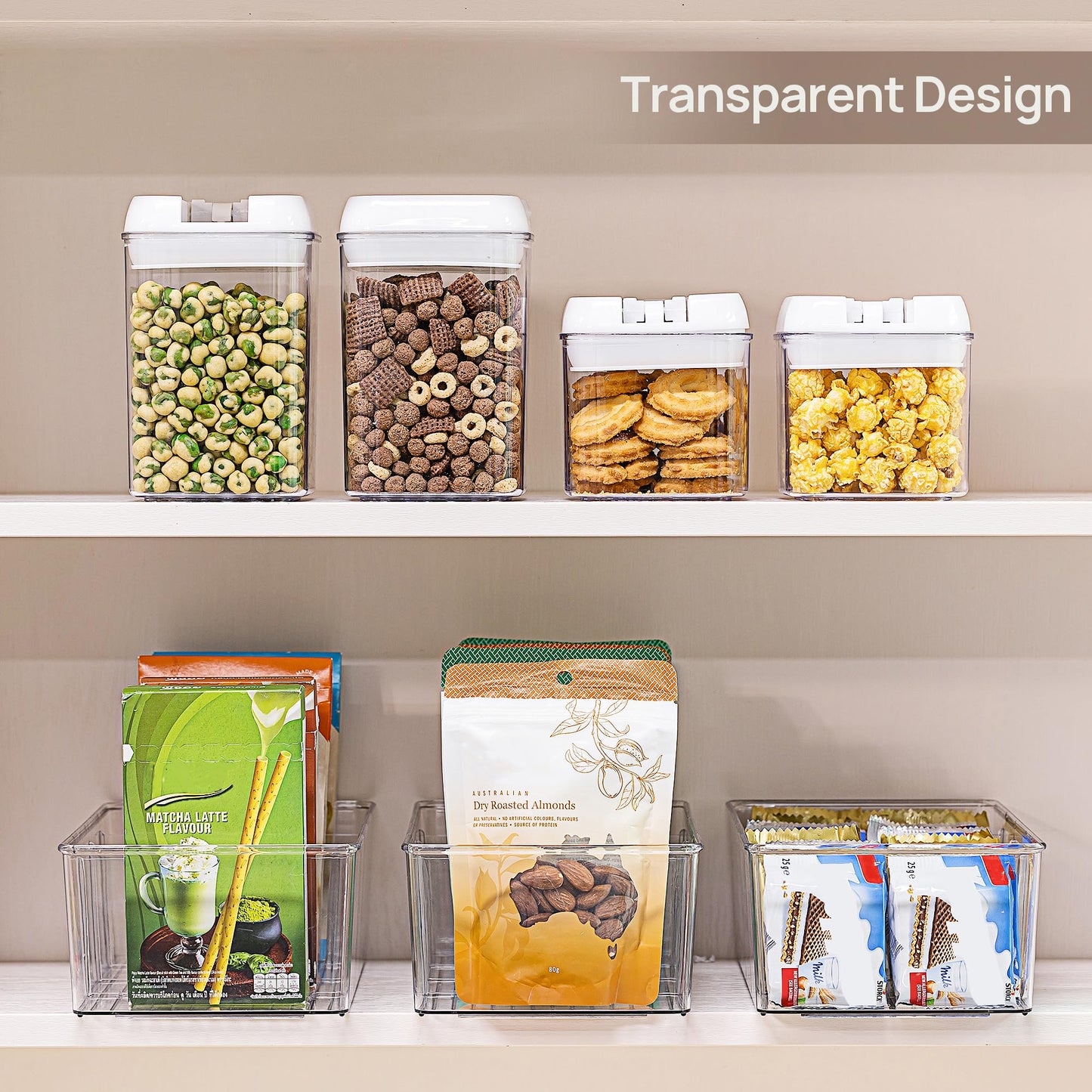 Vtopmart 4 Pack Food Storage Organizer Bins, Clear Plastic Bins for Pantry, Kitchen, Fridge, Cabinet Organization and Storage, 4 Compartment Holder for Packets, Tea, Snacks, Pouches, Spice Packets - Available at All In One Marketplace Canada