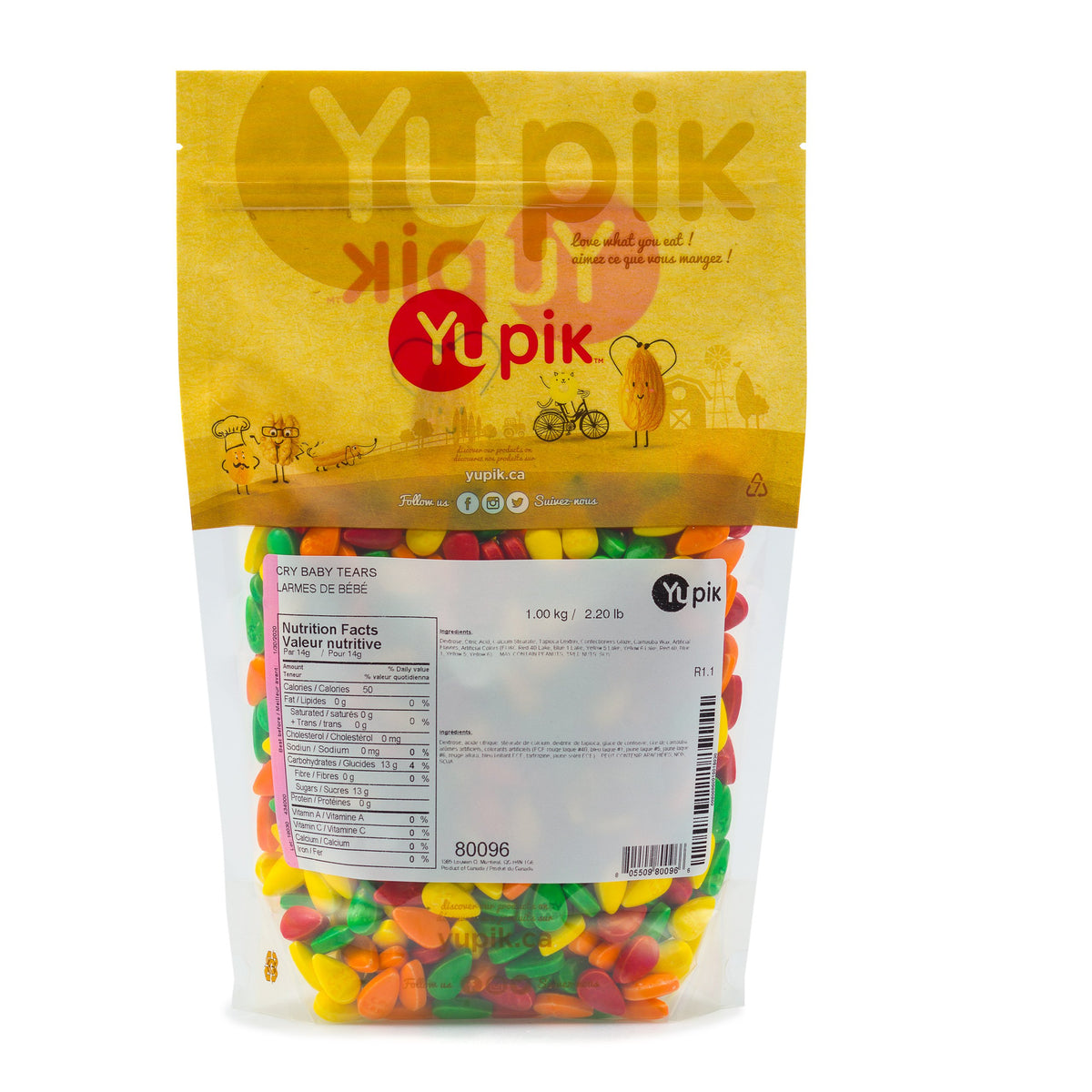 Bonbons pressés Yupik Cry Baby Tears, 1 kg, lot de 6, sans gluten, casher, saveur acidulée, friandises en forme de larmes, recharges pour distributeurs de bonbons, amusants et nostalgiques, idéaux pour offrir, Halloween et les fêtes