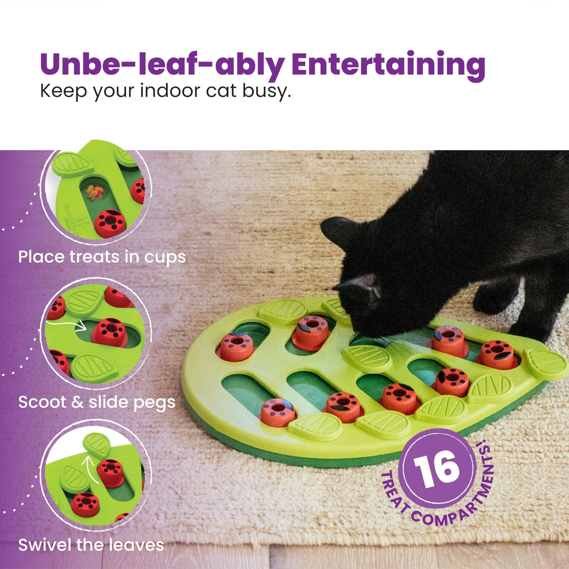 Catstages Buggin' Out Puzzle & Play, Interactive Treat Puzzle Cat Toy, Green - Available at All In One Marketplace Canada
