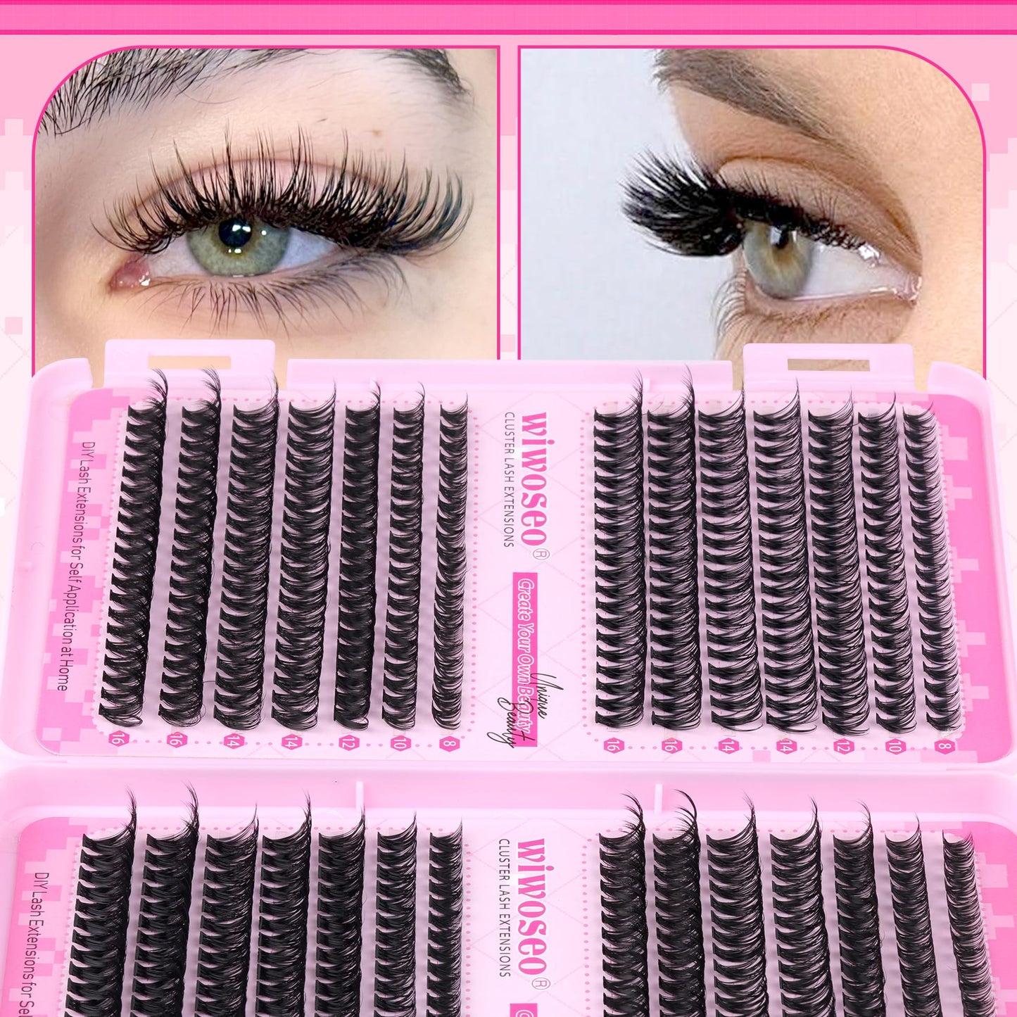 wiwoseo Cluster Eyelash Extensions 560pcs Lash Clusters Wipsy Cluster Lashes D Curl Eyelashes Clusters Individual Lashes DIY Lash Extensions Cluster Eyelash Natural Look Eyelashes (8-16MM) - Available at All In One Marketplace Canada