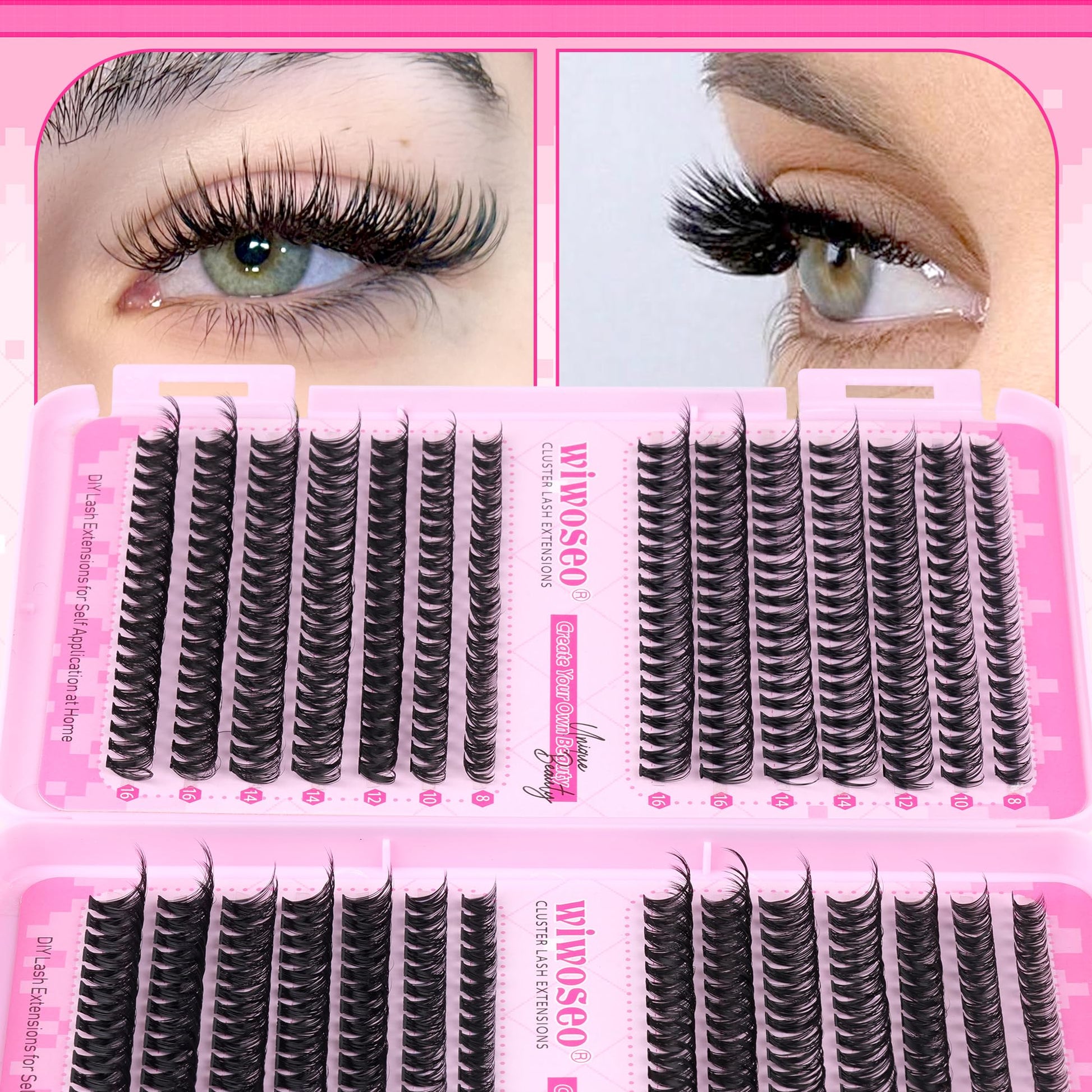 wiwoseo Cluster Eyelash Extensions 560pcs Lash Clusters Wipsy Cluster Lashes D Curl Eyelashes Clusters Individual Lashes DIY Lash Extensions Cluster Eyelash Natural Look Eyelashes (8-16MM) - Available at All In One Marketplace Canada