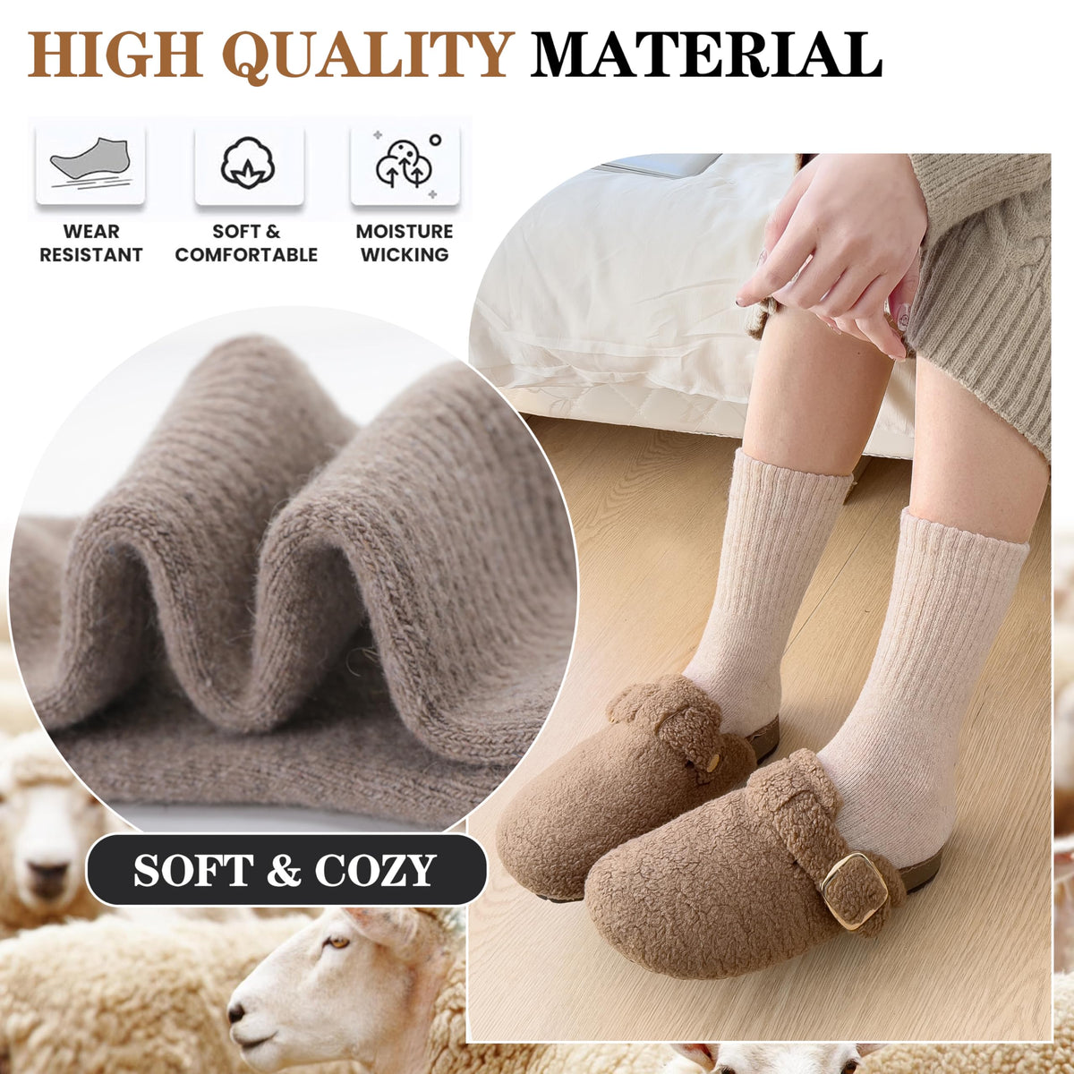 MOGGEI Womens Merino Wool Socks for Hiking Thermal Warm Thick Winter Cozy Crew Cabin Ladies Comfy Work Gift Boot Socks 5 Pairs(Beige/Khaki/Grey/Red/Black) 🍁 All In One Marketplace Canada