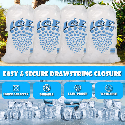 Concession Essentials 8 lb Drawstring Ice Bags – Pack of 100 | Durable Heavy-Duty Plastic Ice Storage Bags with Secure Drawstring Closure | Perfect for Ice Packaging, Parties, Camping, and Commercial Concession Essentials