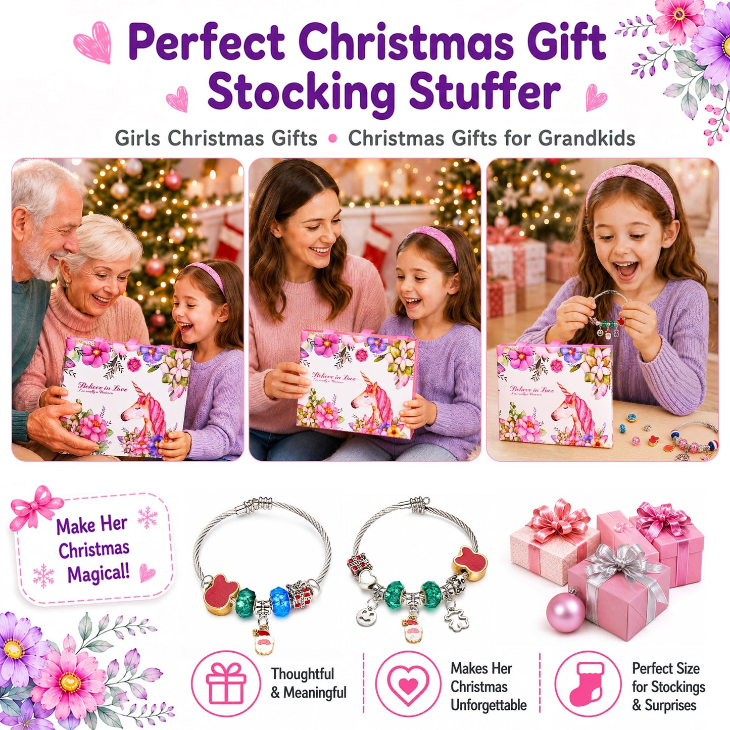 Girls Charm Bracelet Making Kit: Unicorn Toys for Girls Gifts 8-12 Years Old, Birthday Gifts 6 7 8 9 10 Year Old Girl Gift Ideas, Inspires Creativity Art and Crafts for Kids Age 6-8 Jewelry Making Set