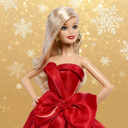 Barbie Signature Doll, 2026 Holiday Barbie Blonde Fashion Doll Wearing Red Gown with Bow, Seasonal Collector Doll in Displayable Packaging & Doll Stand 🍁 All In One Marketplace Canada