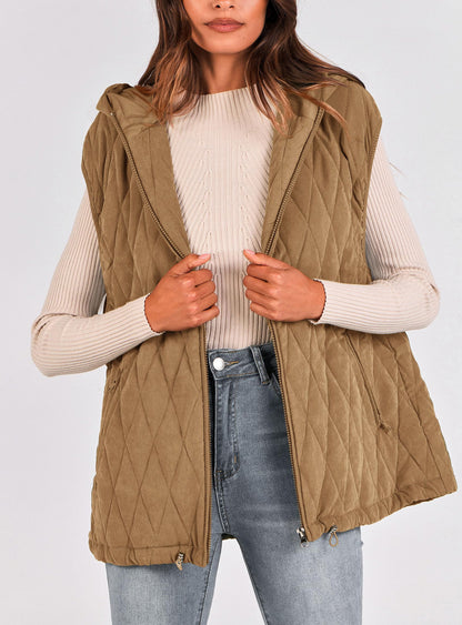 PRETTYGARDEN Women's 2026 Fall Spring Vest Casual Sleeveless Hooded Zip Up Jacket Trendy Winter Coat Outerwear (Camel,X-Large) 🍁 All In One Marketplace Canada