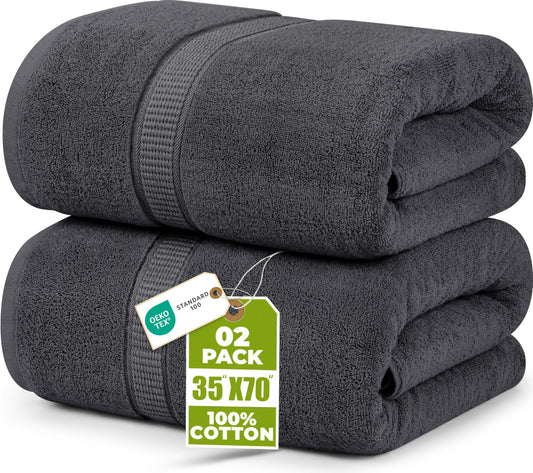 Utopia Towels Luxurious Jumbo Bath Sheet, 35 by 70 Inches, 600 GSM 100% Ring Spun Cotton, Highly Absorbent and Quick Dry Extra Large Bath Towel, Super Soft, Grey, 2 Pack