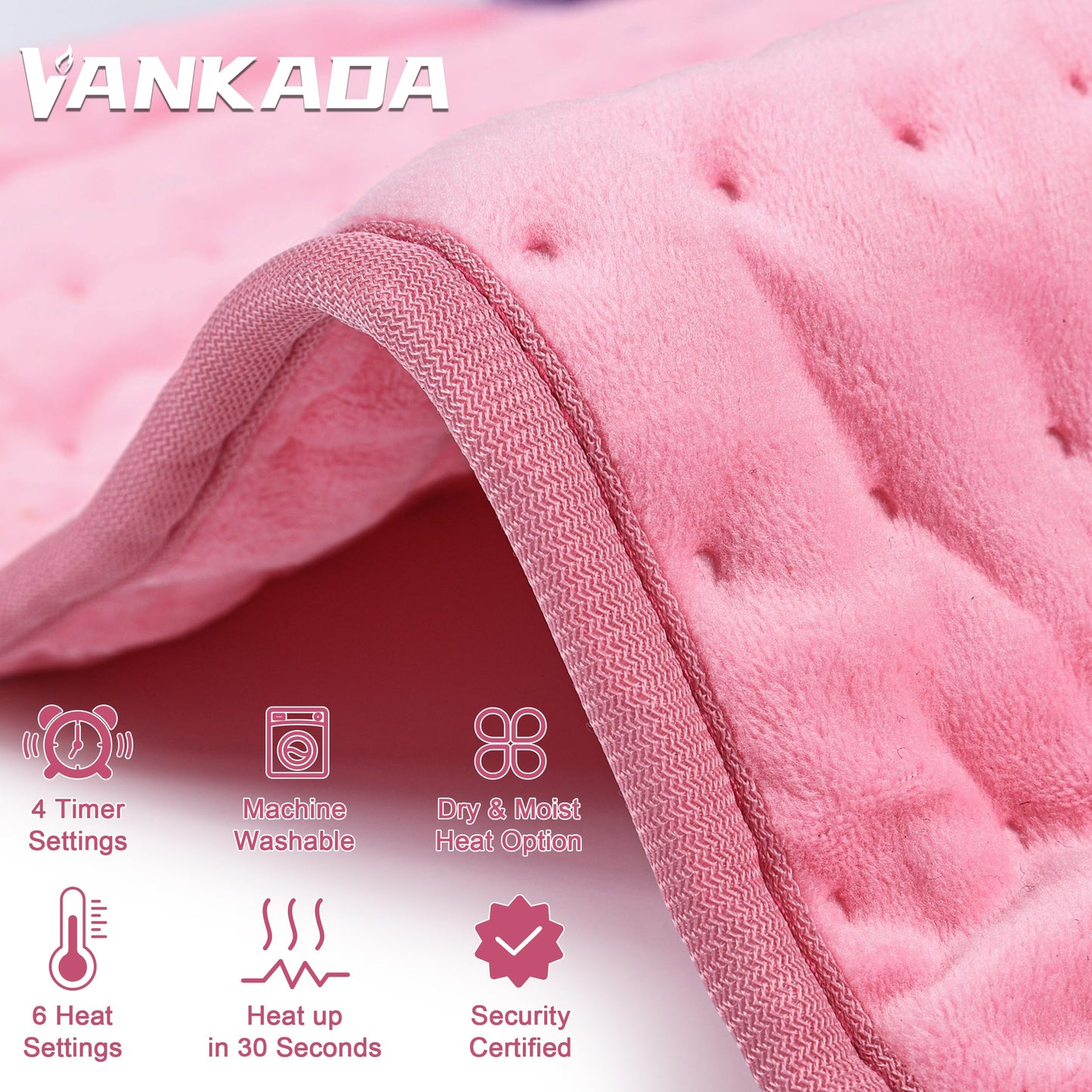 Heating Pad Electric Heat Pad, Hot Heated Pad,Moist Heat Heating Pad Moist and Dry Heat,Multiple Temp and Timer Settings (Light pink, 24"X12")