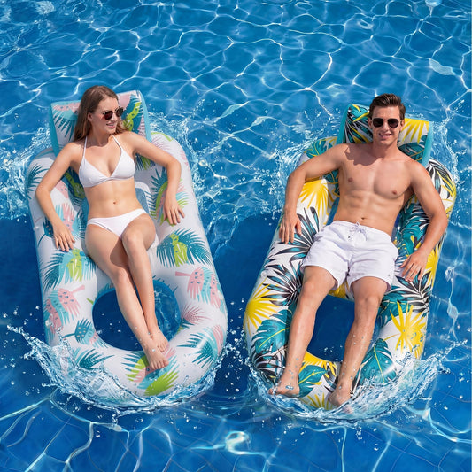 cngg v Pool Floaties for Adults,Inflatable Float Heavy Duty, Backrest & Footrest Pool Float Pool Rafts for Adults Beach Lake Party 2 Pack - Available at All In One Marketplace Canada
