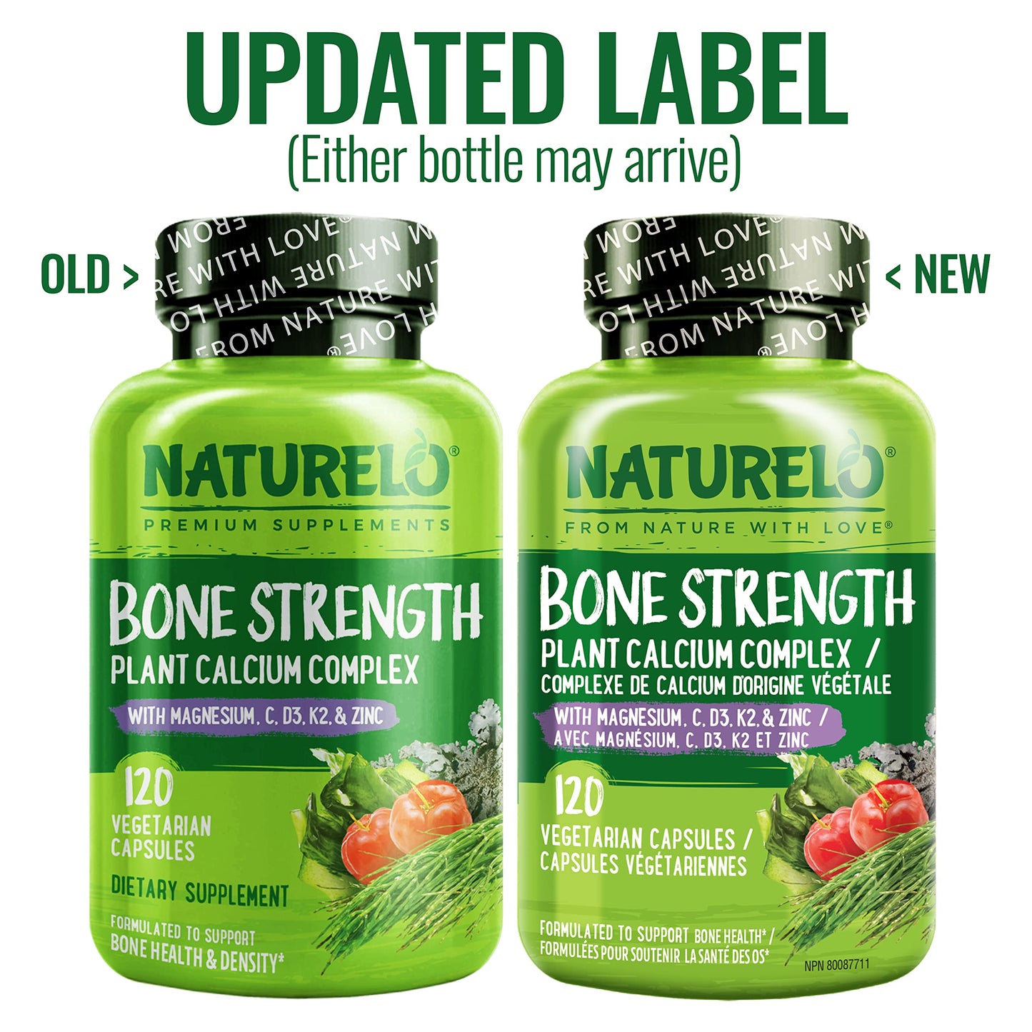 NATURELO Calcium Supplement with Vitamin C, D3, K2, Magnesium & Zinc for Bone Strength, 120 Vegetarian Capsules, with Plant-Based Calcium 600mg, Non-GMO, Soy & Gluten-Free - Available at All In One Marketplace Canada