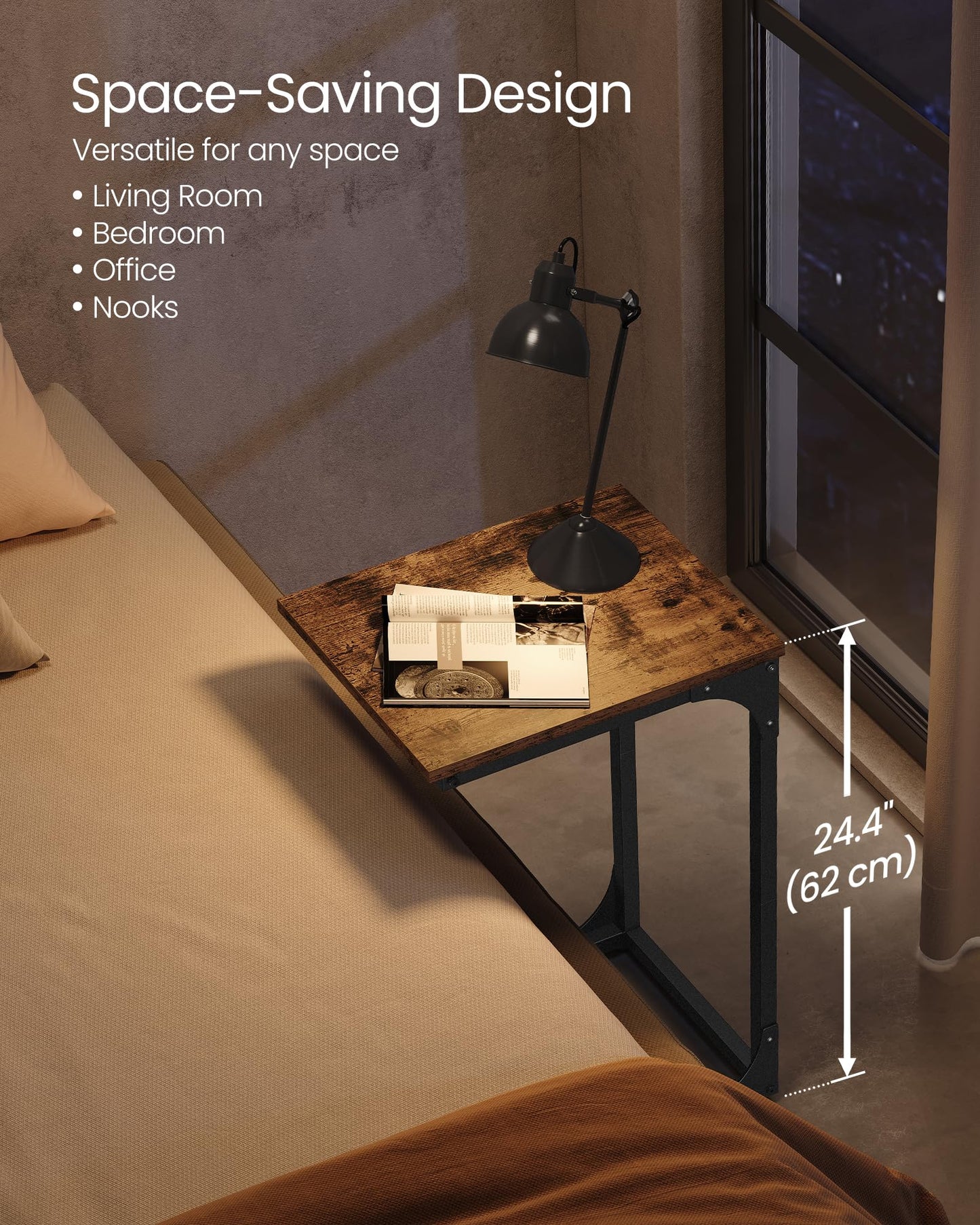 VASAGLE C-Shaped End Table, Small Side Table for Couch, Sofa Table with Metal Frame for Living Room, Bedroom, Bedside, Rustic Brown and Black ULET350B01 - Available at All In One Marketplace Canada
